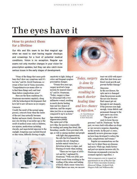Dr. Montesanti's interview,The Eyes Have It, in Buffalo Magazine